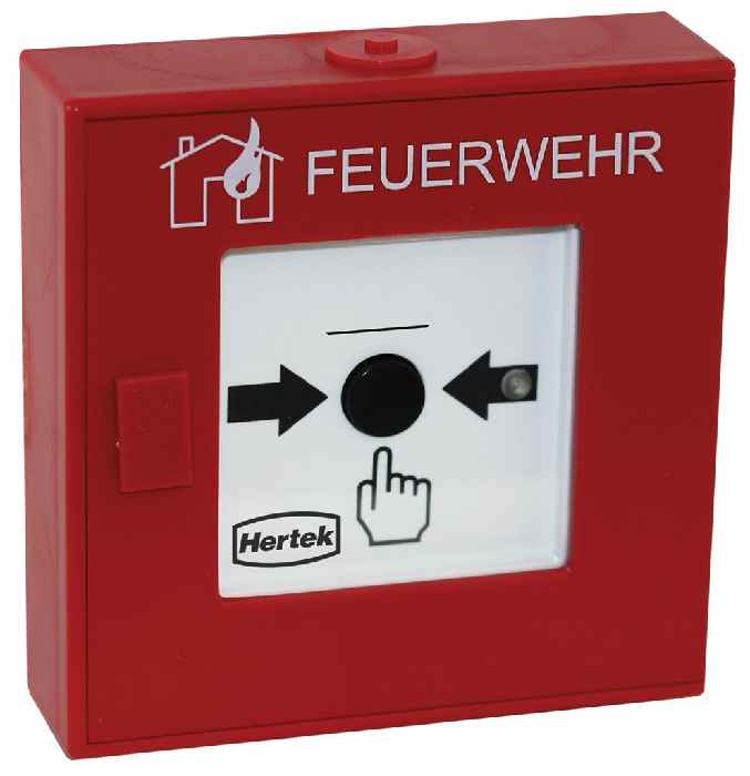 Hertek XP95 Handfeuermelder (ABS, rot, FW + Haus/Flamme, IP42, Isolator) - Art. BIM201
