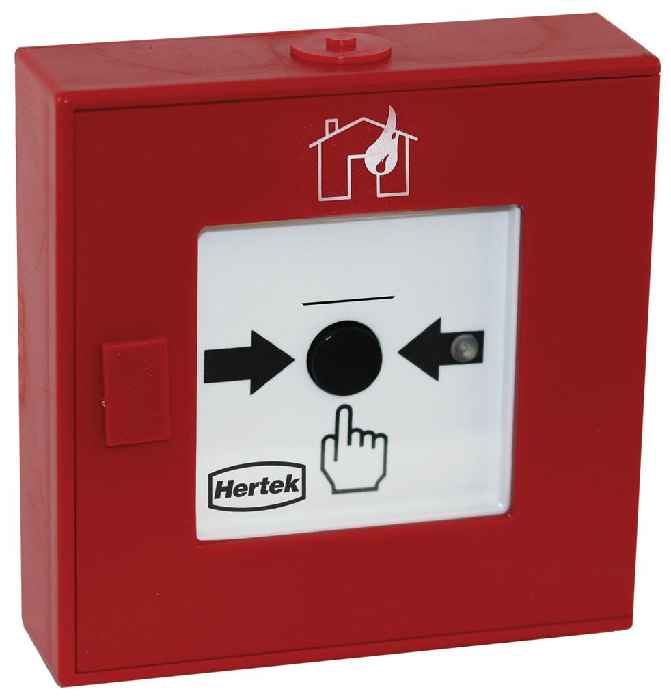 Hertek XP95 Handfeuermelder (ABS, rot, Haus/Flamme, IP42, Isolator) - Art. BIM200