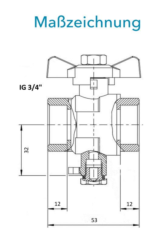 Sensus Kombinierter WMZ Kugelhahn-Set DN20 L:53 IG3/4" PN16 45/5,2