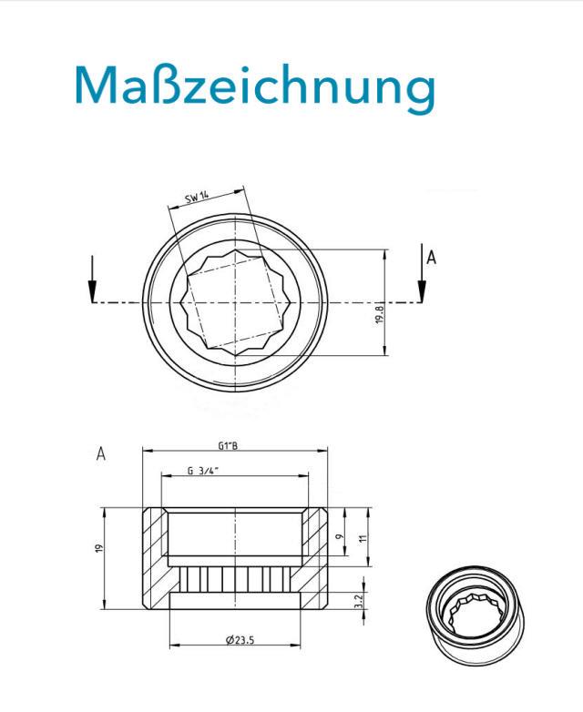 Sensus Kombinierter WMZ Übergangsstück DN20 L:19 IG3/4" x AG1" PN16