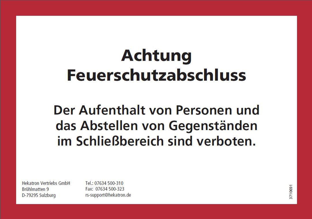 Hekatron Brandschutz Hinweisschild für Feuer-und Rauchschutztüren und -tore - Art. 3 710 691