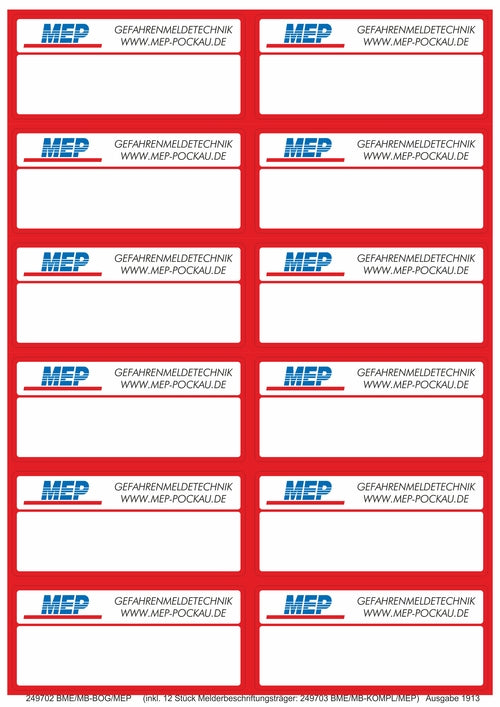 LST-MEP Brandmeldetechnik Melderbeschriftung Bogen/12Stk. BME/MB-BOG/MEP - Art. 249702