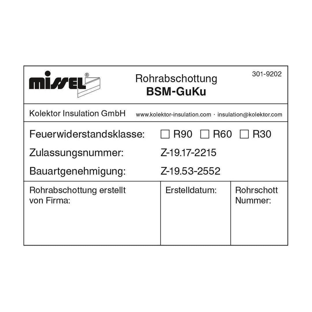Kolektor Missel Kennzeichnungsschild BSM®-GuKu® - Art. 301-9202