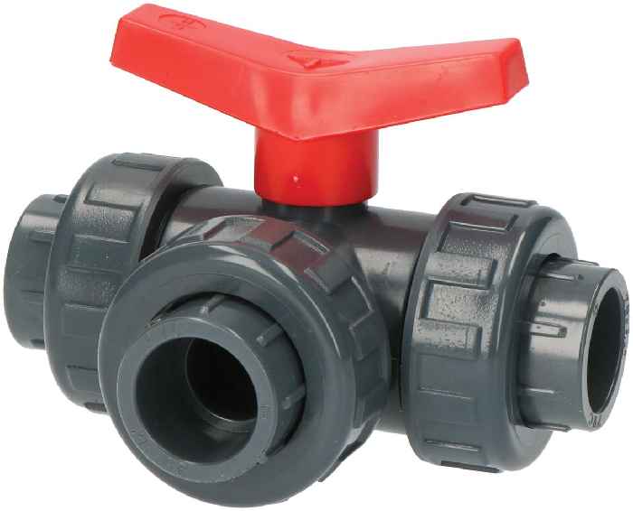 Hertek PVC - 3-Wege-Kugelhahn (mit Klebemuffen, 25mm) - Art. BAS865