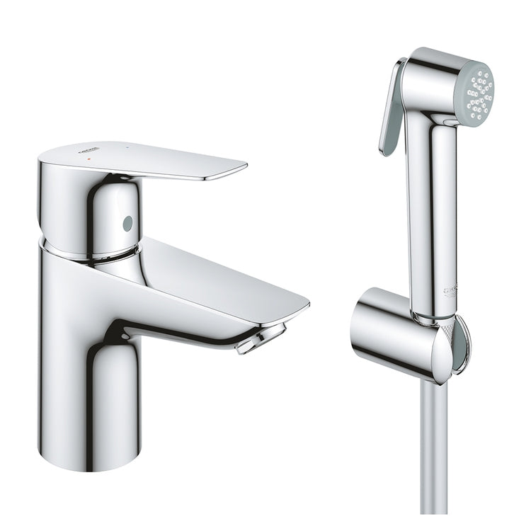 Grohe Einhand-Waschtischarmatur mit Brause, mit Schlauch und Wandhalterung, ohne Ablauf, Chromoberfläche BAUEDGE 23757001