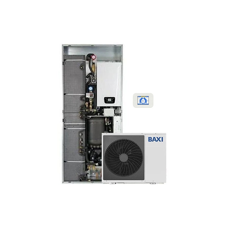Baxi Hybrid-System mit Kesselintegration (28 kW), dreiphasige Wärmepumpe 12 kW, 150-Liter-Speicher und Fernbedienungsbedienfeld CSI IN 12 ALYA H WI-FI A7818088+A7799997