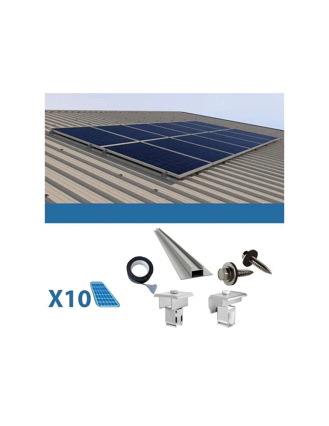 Befestigungssatz für 10 Panel auf Wellblech 2.60m Solar-Photovoltaik-Stäbe