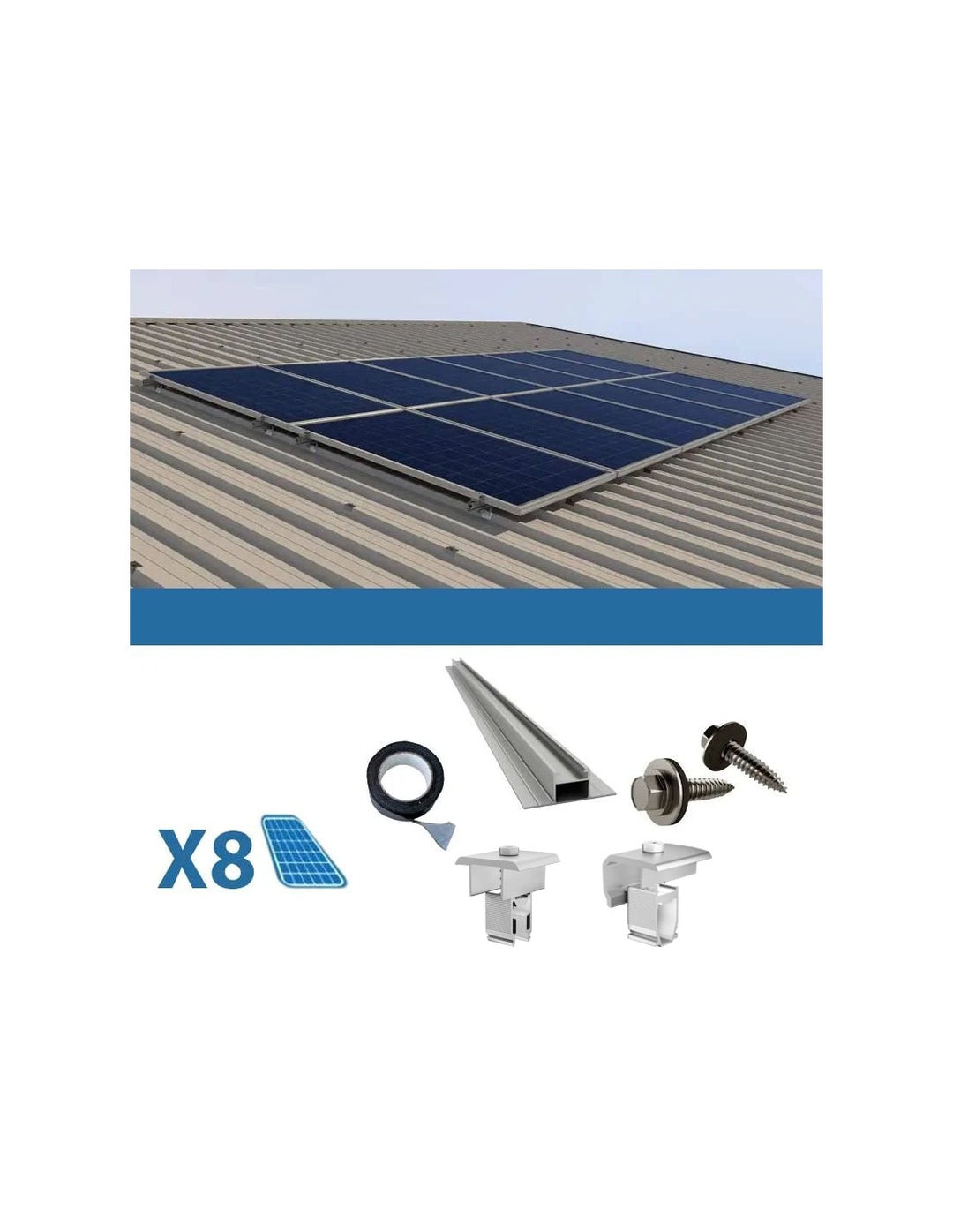 Befestigungssatz für 8 Panel auf Wellblech 2.60m Solar-Photovoltaik-Stäbe