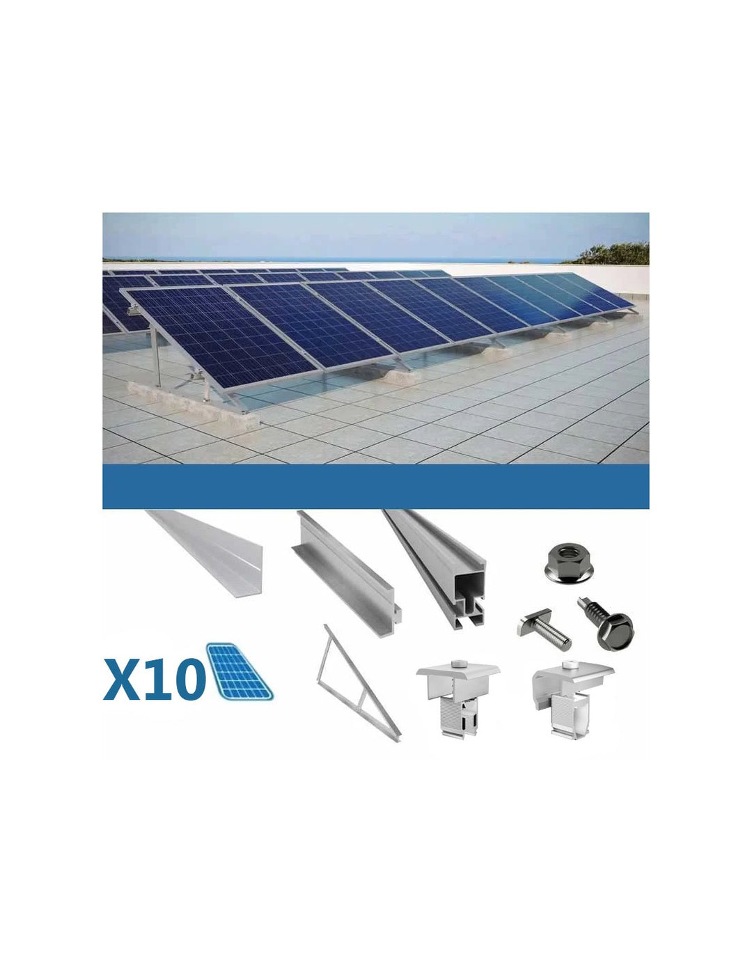 Befestigungsset für 10 Paneele auf Flachdach mit Dreiecken Solar-Photovoltaik