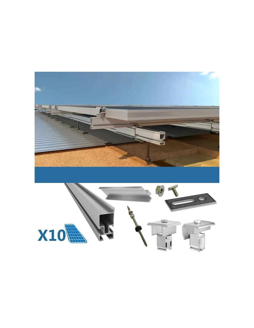 Befestigungsset für 10 Photovoltaik-Solardachpaneele aus Holz