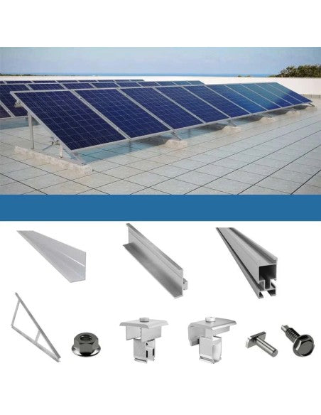 Befestigungsset für 2 Paneele auf Flachdach mit Dreiecken Solar-Photovoltaik
