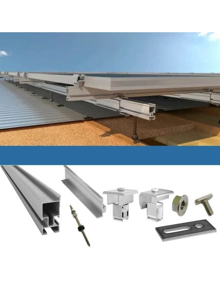 Befestigungsset für 3 Photovoltaik-Solardachpaneele aus Holz