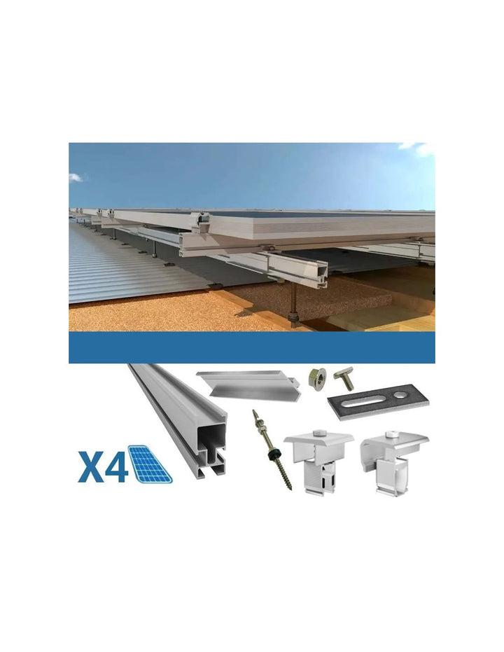 Befestigungsset für 4 Photovoltaik-Solardachpaneele aus Holz