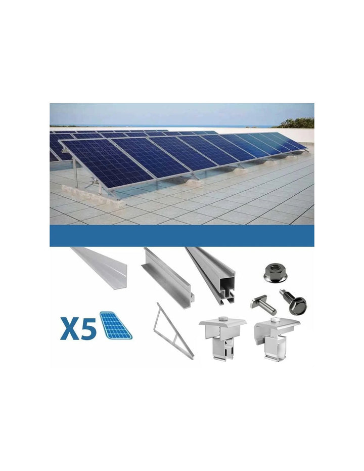 Befestigungsset für 5 Paneele auf Flachdach mit Dreiecken Solar-Photovoltaik