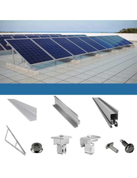 Befestigungsset für 9 Paneele auf Flachdach mit Dreiecken Solar-Photovoltaik