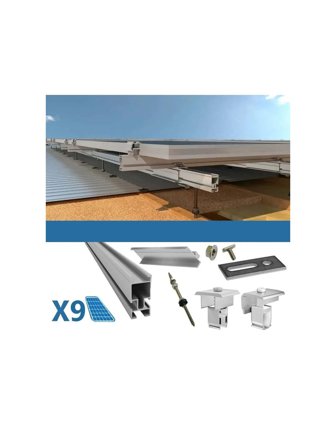 Befestigungsset für 9 Photovoltaik-Solardachpaneele aus Holz