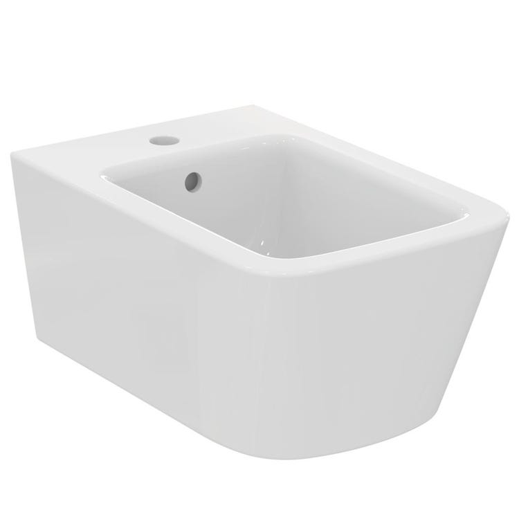 Ideal Standard Wandhängendes Bidet mit einem Loch, mit Überlauf, Weiß, glänzende Oberfläche BLEND CUBE T368701