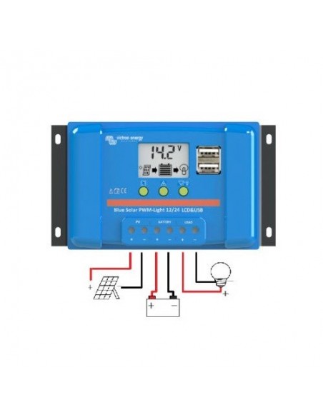 BlueSolar PWM LadeRegler 10A 12/24V Flüssigkristallbildschirm USB Victron Energy