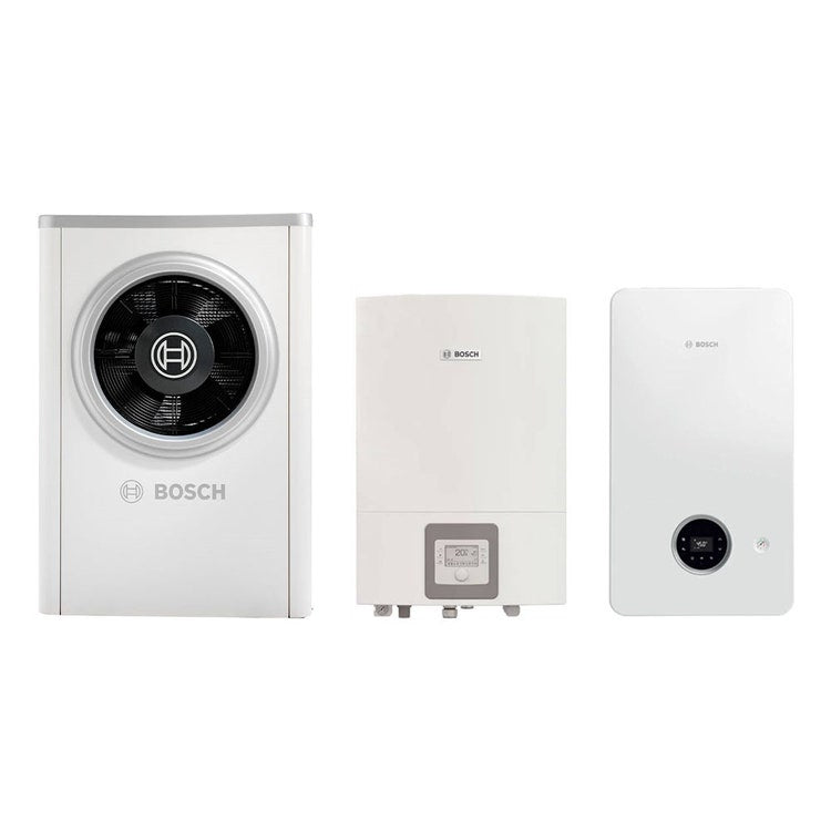 Bosch Hybrid Optimum Hybrid-System bestehend aus Wärmepumpe mit Innengerät Compress 7000i AW 13s - B und kompakter Brennwertkesselkombination GC2300W 24/30 C für Heizung, Kühlung und Warmwasser 7735210079
