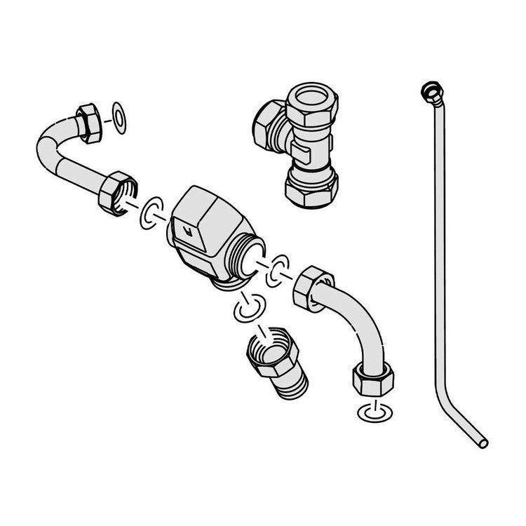 Bosch Thermostatmischer-Set, einschließlich Anschlussrohre, Gelenkstück, Bikonusring mit T-Stück und Dichtungen SZ10 7735600332