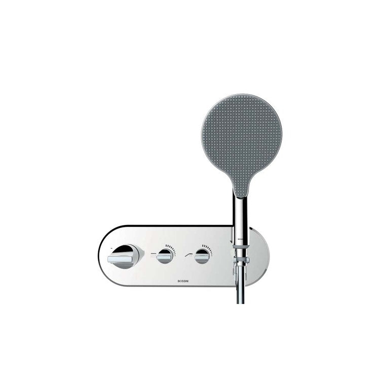 Bossini Äußere Seite Thermostat-Mischer mit 2 Wegen und 2 Hähnen, mit Duschkopf, Duschkopfhalter und 150 cm Schlauch, Chromoberfläche APICE Z00521000030005