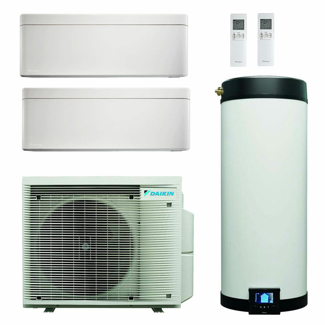 Daikin Multi+ System für Klimatisierung und Warmwasser - Innengeräte Stylish Weiß 7000+7000 BTU Speicher 90L – Multisplit-Klimagerät (2 Innengeräte)