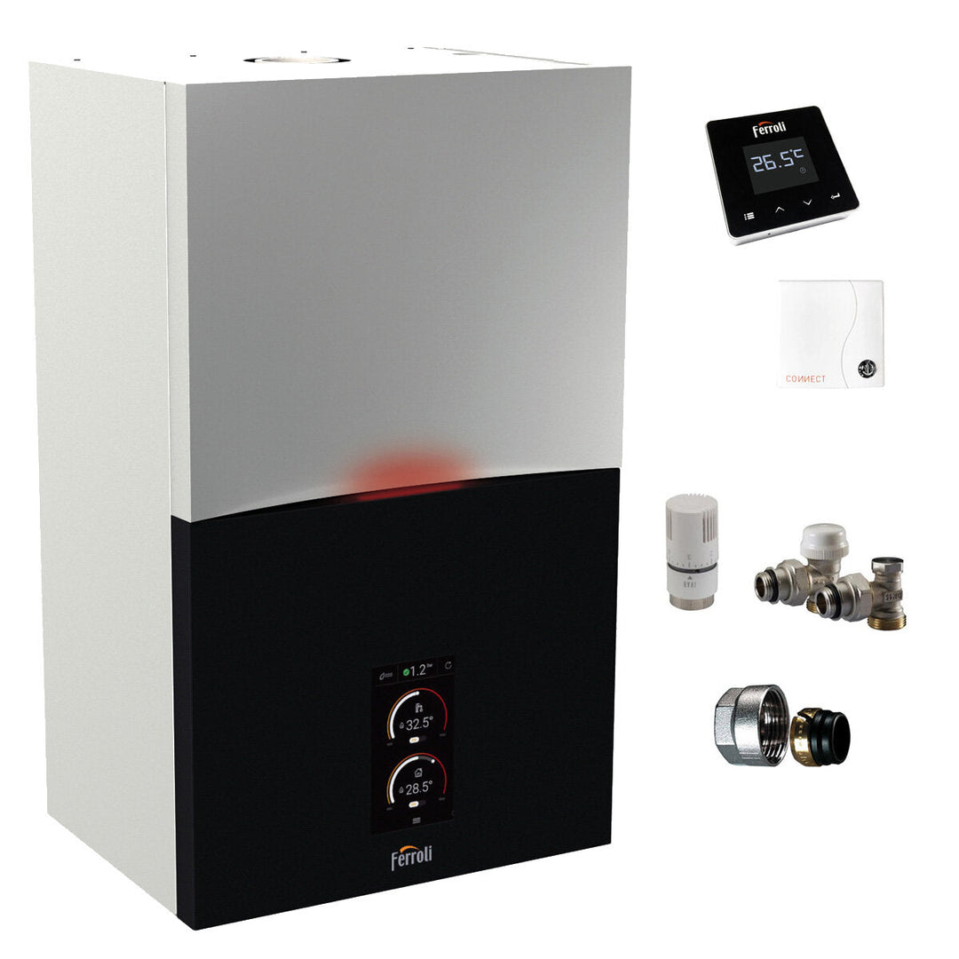Ferroli Bluehelix Maxima 28 C + Comando Connect 24 kW A+ Erdgas Flüssiggas aria propanata – Gas-Brennwertkessel, 24 kW, Erdgas/Flüssiggas