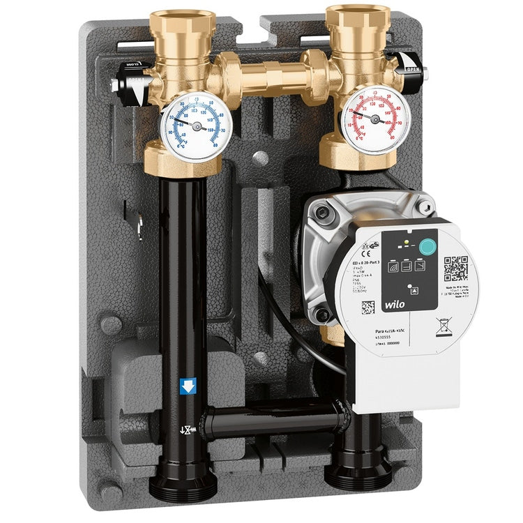 Caleffi Verteilergruppe DN 25 direkt für Heizungs- und Klimagerät mit Pumpe Para 25/7, Achsabstand 125 mm (Reversibel RE - LI) 165640HE3