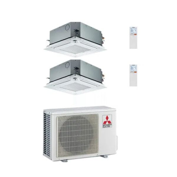 Mitsubishi Klimagerät 4-Wege-Kassette Dualsplit 9000+12000+MXZ-2F42VF Inverter R-32 SLZ-M-9-12