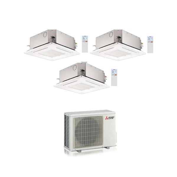 Mitsubishi Klimagerät 4-Wege-Kassette Trialsplit 9000+12000+12000+MXZ-3F68VF Inverter R-32 SLZ-M-9-12+12