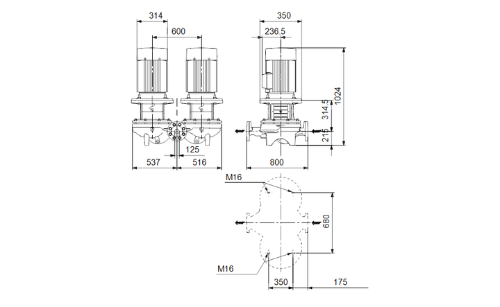 GRUNDFOS Einstufige Inlineepumpe TPD 125-160/6 A-F-A-BQQE-MW5 Art. 98742641