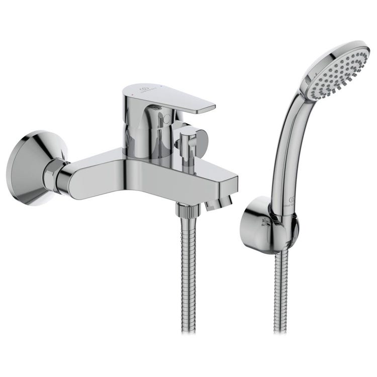 Ideal Standard Einhandmischer für Badewanne/Dusche, mit Brause 1 Funktion, Wandhalterung und 150 cm Schlauch, Chromoberfläche CERAFINE D BC693AA