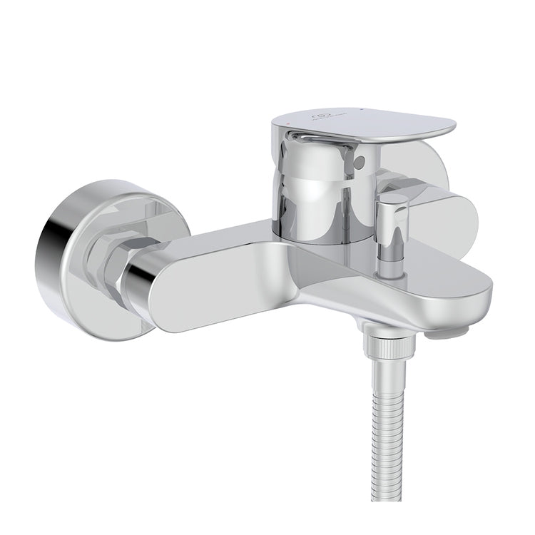 Ideal Standard Außenmischer für Badewanne oder Dusche, mit Duschkopf mit 1 Funktion, fester Halterung und 150 cm flexiblem Schlauch, Chromoberfläche CERALIFE O BE115AA