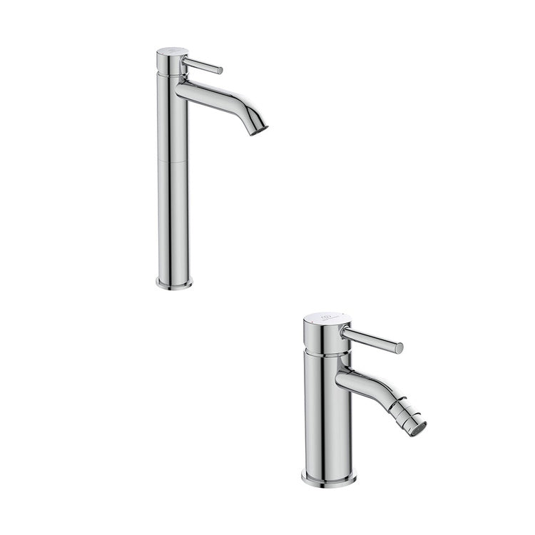 Ideal Standard Armaturenset mit Waschtisch-Einhebelmischer für Aufsatzbecken mit Ablauf und Bidetmischer mit Ablauf, Chromoberfläche CERALINE SETCE001