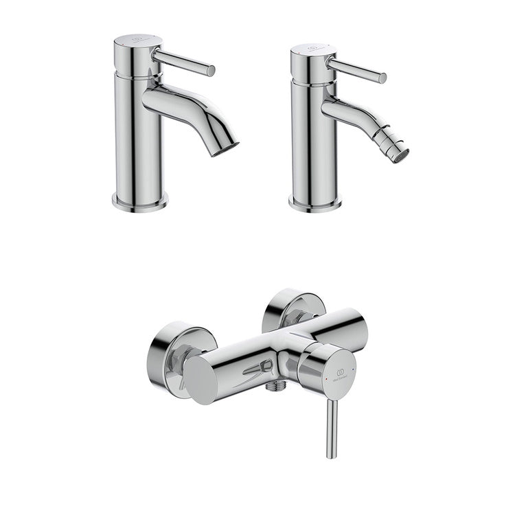 Ideal Standard Armaturen-Set mit Einhebel-Waschtischarmatur mit Ablauf, Einhebel-Bidetarmatur mit Ablauf und Einhebel-Duscharmatur, Chromoberfläche CERALINE SETCE003