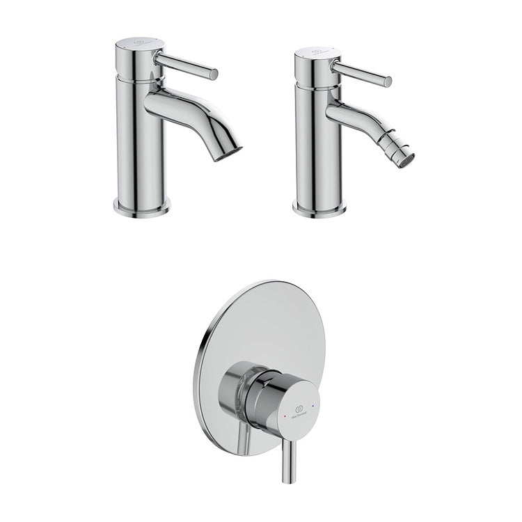 Ideal Standard Armaturen-Set mit Einhebel-Waschtischmischer mit Ablauf, Bidetmischer mit Ablauf, Einhebel-Duschmischer und Unterputzkörper inklusive, Chrom-Finish CERALINE SETCE004