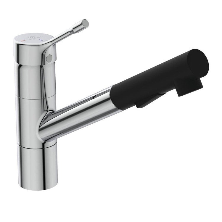 Ideal Standard Einhebelmischer zur Aufputzmontage auf der Spüle, mit schwenk- und ausziehbarem Auslauf, mit Brause in 2 Funktionen, Chromoberfläche CERALOOK BC297AA