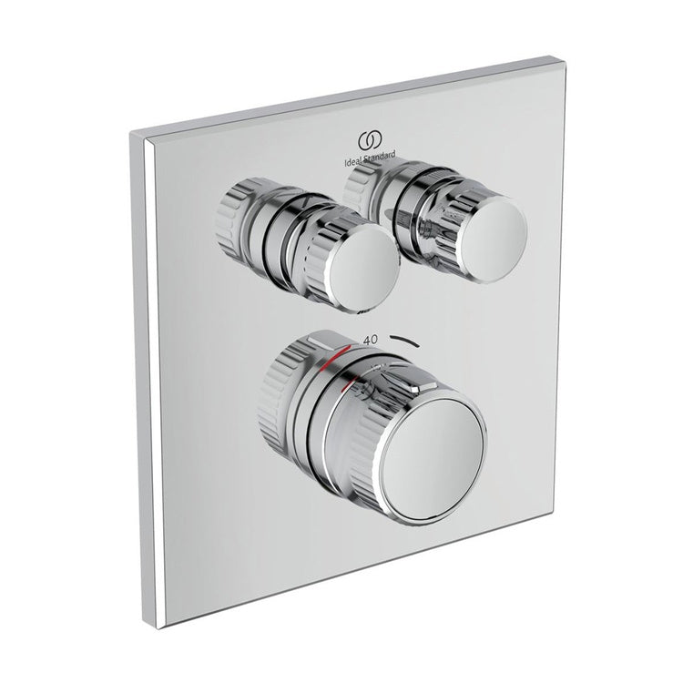 Ideal Standard Quadratischer thermostatischer Zwei-Wege-Mischer, ohne Einbaukörper, mit Navigo-Technologie, Chromoberfläche CERATHERM NAVIGO A7302AA