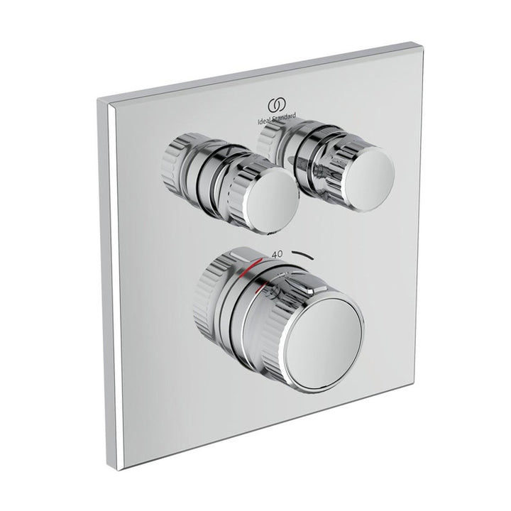 Ideal Standard Quadratischer thermostatischer Zwei-Wege-Mischer, ohne Einbaukörper, mit Navigo-Technologie, Chromoberfläche CERATHERM NAVIGO A7302AA