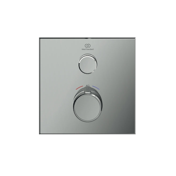 Ideal Standard Quadratischer thermostatischer Einbau-Mischer, 1-Wege, ohne Unterputzkörper, Silber Storm Oberfläche CERATHERM NAVIGO A7301GN