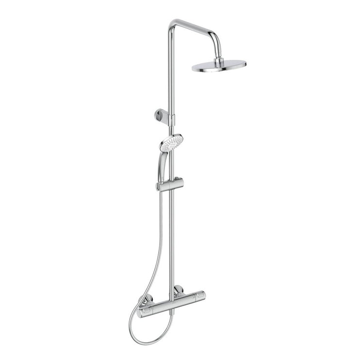 Ideal Standard Duschsäule mit externem Thermostat, mit Umsteller, Duschbrausehalter, Idealrain Duschbrause, runder Kopfbrause Ø 20 cm und 150 cm flexiblem Schlauch, Chromoberfläche CERATHERM T25 A7701AA