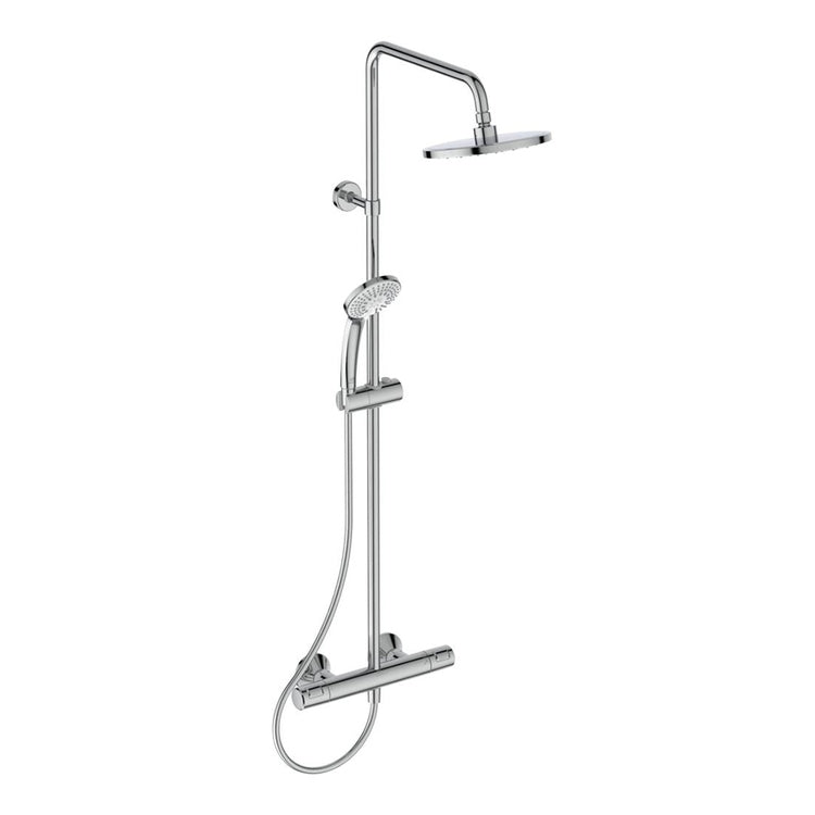 Ideal Standard Duschsäule mit externem Thermostat, Duschkopfhalter, Idealrain Duschkopf, Kopfbrause Ø 20 cm und 150 cm flexiblem Schlauch, Chromoberfläche CERATHERM T25 A7208AA