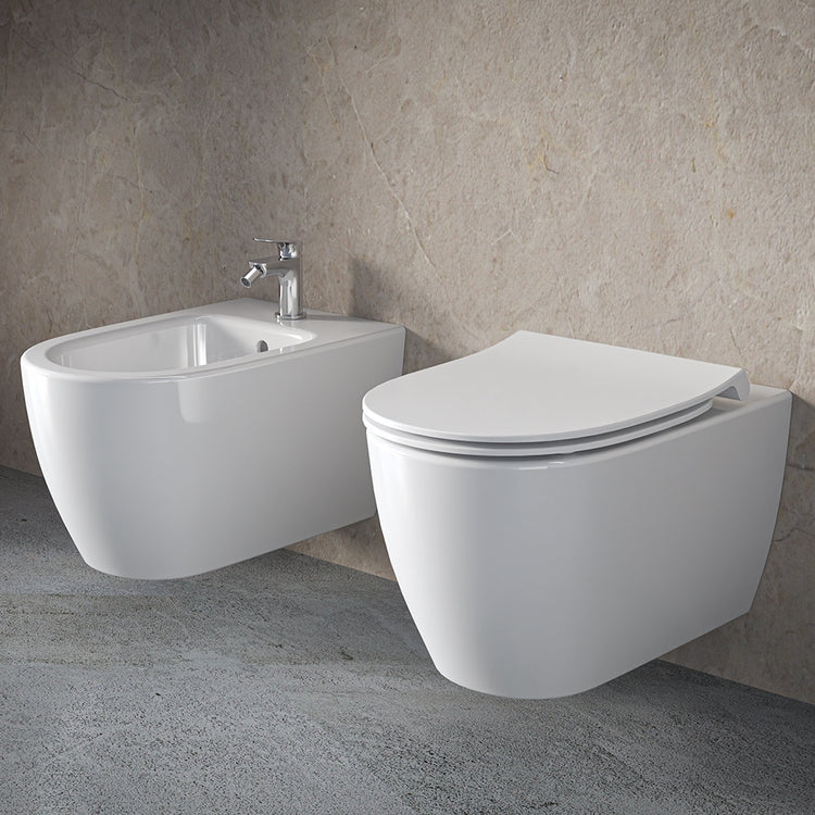 Ideal Standard Komplettset hängende Sanitäranlagen WC HydroTwist, Slim-Sitz mit Soft-Close, Einloch-Bidet mit Überlauf, Weiß glänzende Oberfläche I.LIFE O T568001+T568101+T572401