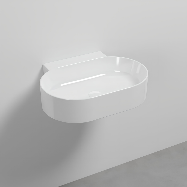 Cielo Ovales hängendes Waschbecken L. 60 cm, ohne Loch für Armaturen, ohne Überlauf, Weiß, glänzende Oberfläche MARE MRLS60SF