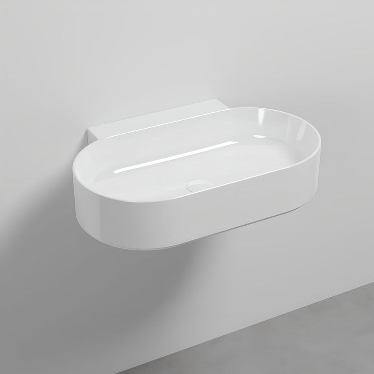 Cielo Ovales hängendes Waschbecken L. 70 cm, ohne Loch für Armaturen, ohne Überlauf, Weiß, glänzende Oberfläche MARE MRLS70SF