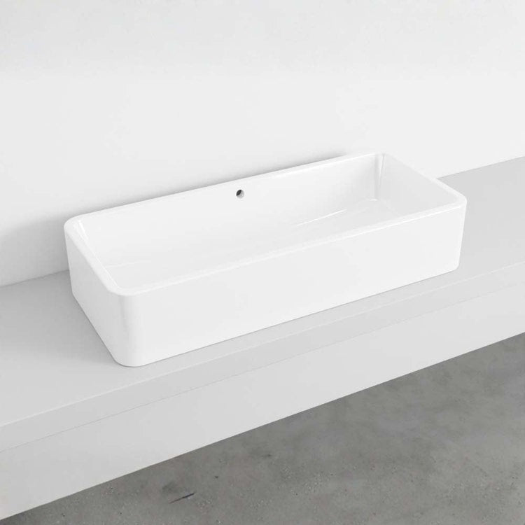 Cielo Rechteckiges Waschbecken H 20 x 100 x 42 cm, zum Aufstellen, Weiß, glänzende Oberfläche SHUI COMFORT SHLAA10020
