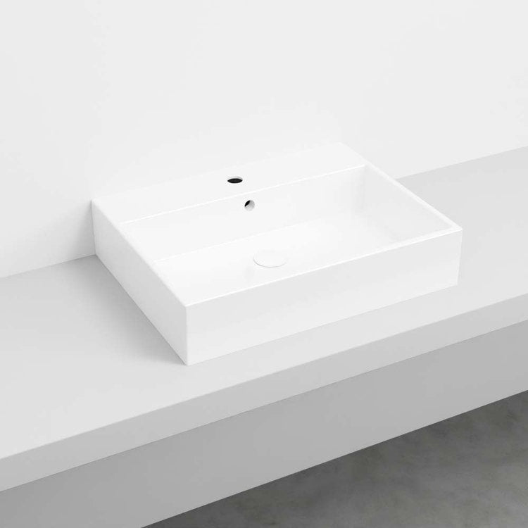 Cielo Rechteckiges Waschbecken 60 cm, hängend / aufliegend, ohne Loch, Weiß, glänzende Oberfläche SMILE SMLAA60SF