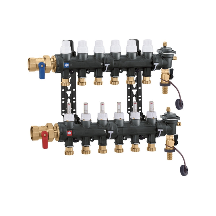 Caleffi Vormontierter Verteiler aus Verbundmaterial, Anschluss 1" F, 3 Abgänge 6716C1