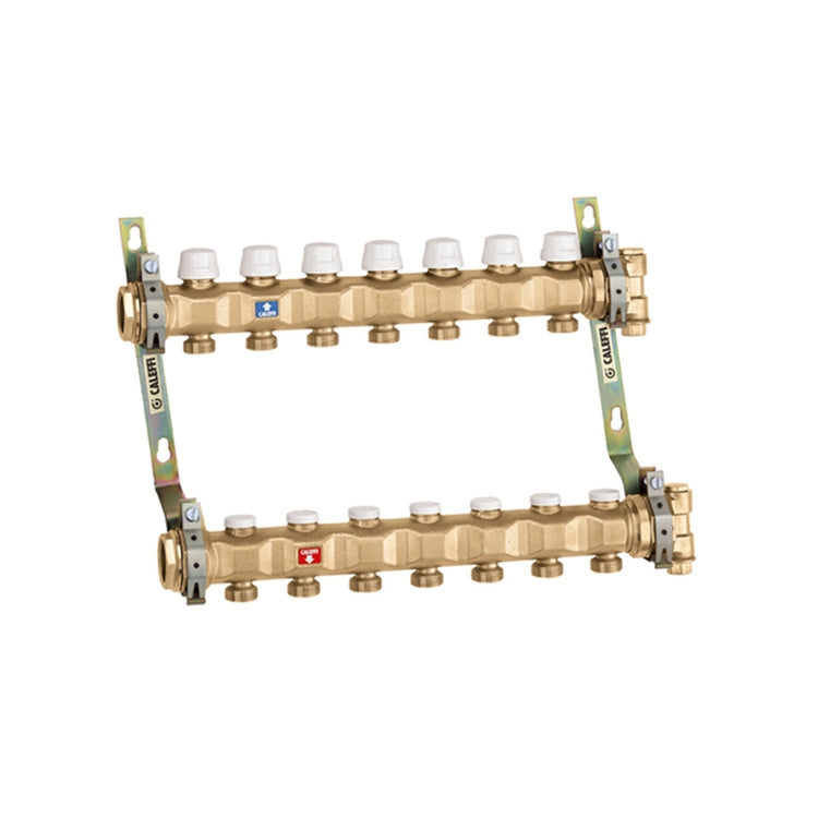 Caleffi Vormontierter Verteiler mit 6 Abgängen 3/4" M und Anschluss 1 1/4", komplett mit Absperrventilen und Einstellventilen 6637F5