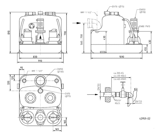 JUNG PUMPEN Fäkalienhebeanlage Compli 1225/2 BW HL - Art. JP50121